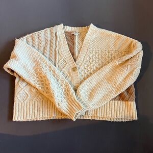 American Eagle Outfitters Cream Cable Knit Cardigan